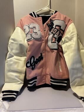 NWT SneakGallery Goat Pink/White Lettermans Varsity Jacket #23 Ladies XS